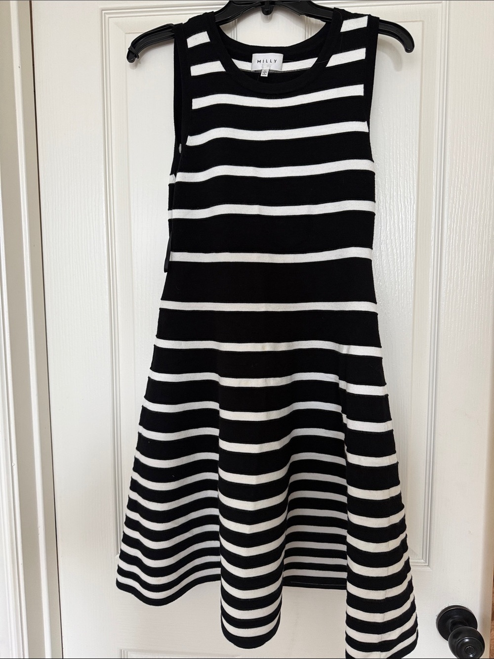 Milly Black and White Striped Knit Sleeveless Dress